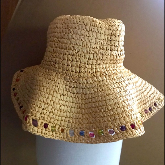 Straw Hat with Beading Beachy Boho Floppy - Picture 5 of 5